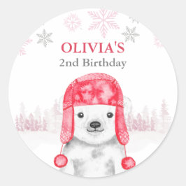 Pegatina Redonda Boso de Chica de cumpleaños para animales de invie