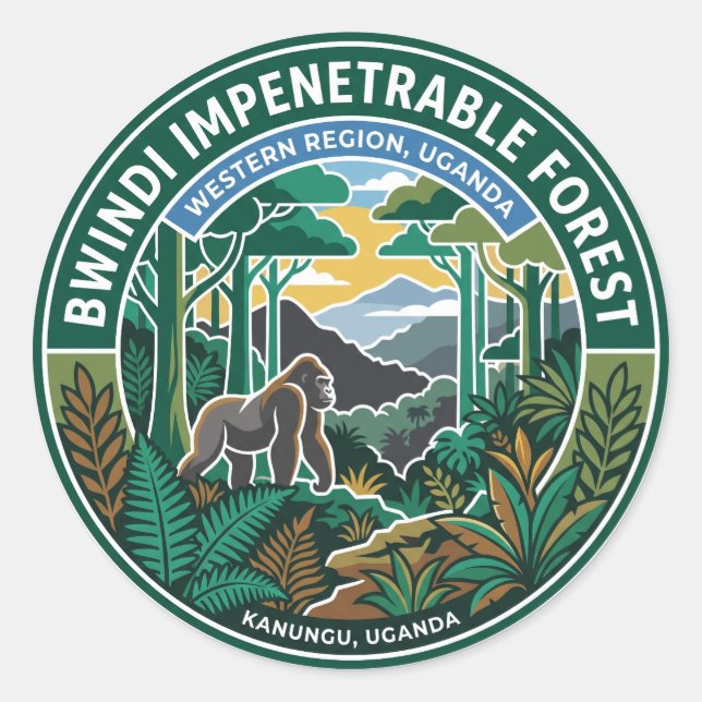 Pegatina Redonda Bosque Bwindi Uganda (Anverso)