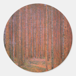 Pegatina Redonda Bosque de Abetos de Gustav Klimt Tannenwald Árbole