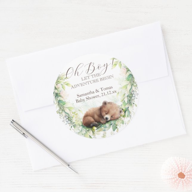 Pegatina Redonda Bosque de animales de bosque vegetación Bebé ducha (Sobre)