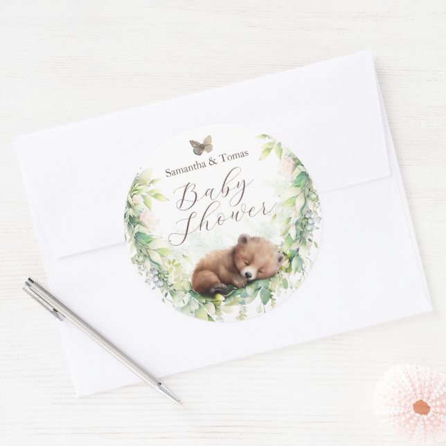 Pegatina Redonda Bosque de animales de bosque vegetación Bebé ducha (Sobre)