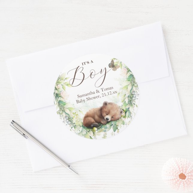 Pegatina Redonda Bosque de animales de bosque vegetación Bebé ducha (Sobre)