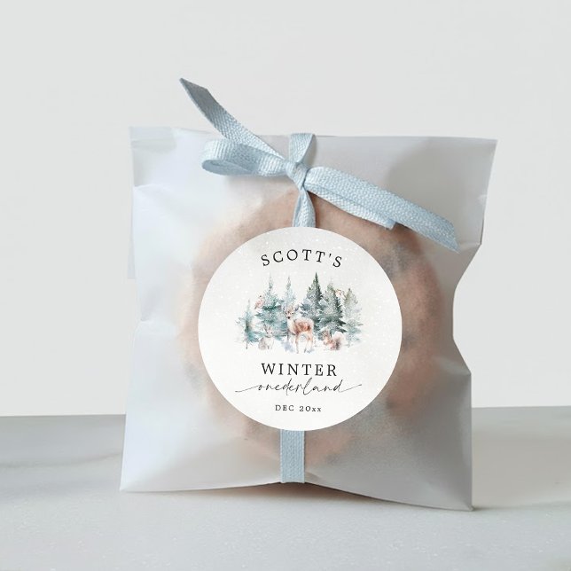 Pegatina Redonda Bosque de Animales de Winter ONEderland Cumpleaños (Subido por el creador)