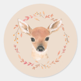 Pegatina Redonda Bosque de animales de Woodland Acuarela Minimalist