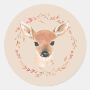 Pegatina Redonda Bosque de animales de Woodland Acuarela Minimalist