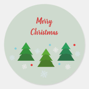Pegatina Redonda Bosque de árboles de Navidad, copos de nieve, punt