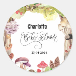 Pegatina Redonda bosque de bosques de flores de bebé de hongos