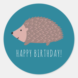Pegatina Redonda Bosque de erizo Feliz Cumpleaños