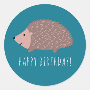 Pegatina Redonda Bosque de erizo Feliz Cumpleaños
