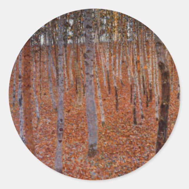 Pegatina Redonda Bosque de hayas de Klimt (Anverso)