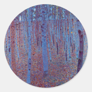 Pegatina Redonda Bosque de hayas por Gustav Klimt, Arte Nouveau vin