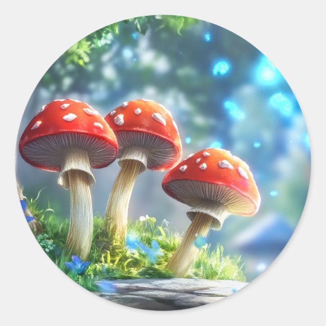 Pegatina Redonda Bosque de hongos (Anverso)