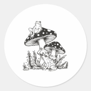 Pegatina Redonda Bosque de hongos de rana vintage estética de la na