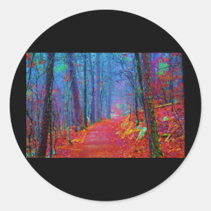 Pegatina Redonda Bosque de luz negra pintura al óleo