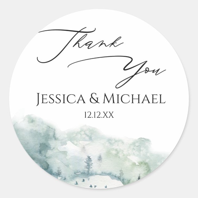 Pegatina Redonda Bosque de madera de color acuático (Anverso)