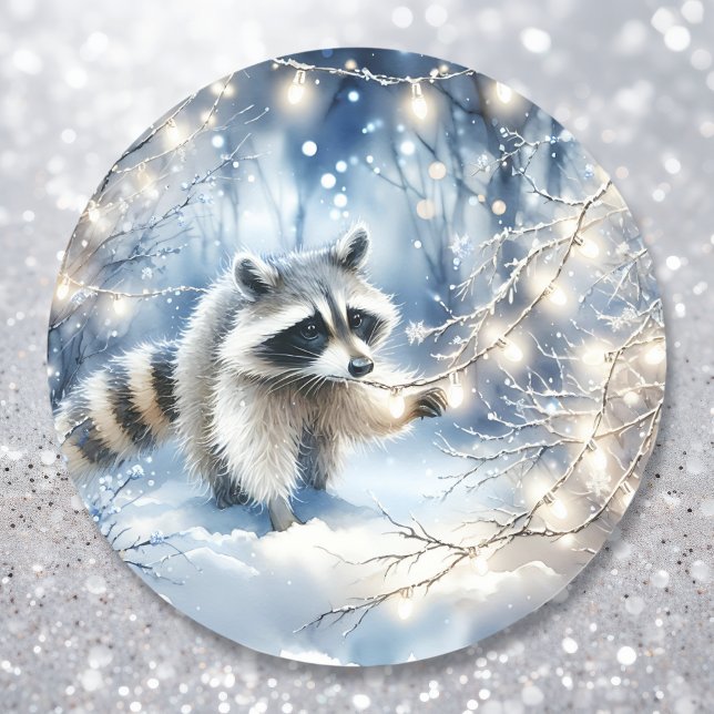 Pegatina Redonda Bosque de Navidades encantados de Racoon Magical (Subido por el creador)