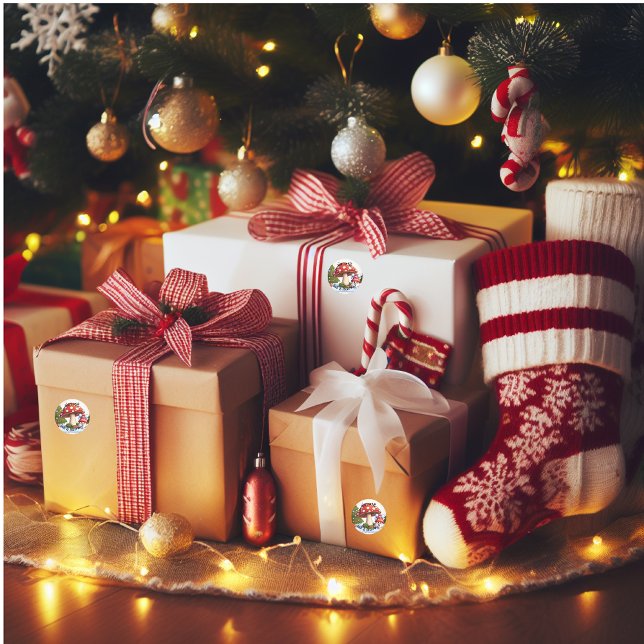 Pegatina Redonda Bosque de Navidades personalizares (Christmas customizable fun.)