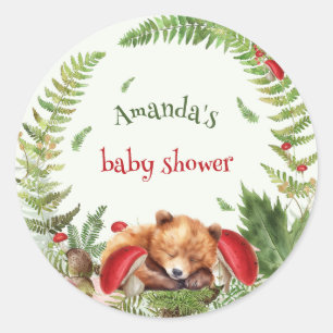 Pegatina Redonda Bosque de Osos Botánico Naturaleza Baby Shower