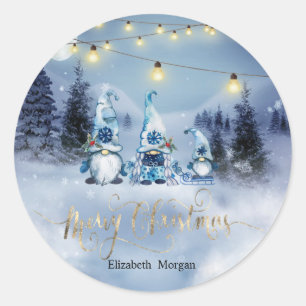 Pegatina Redonda Bosque de Pino Tree,Paisaje,Gnoms de luces de cade