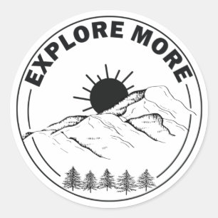 Pegatina Redonda Bosque de pinos paisajísticos mínimo