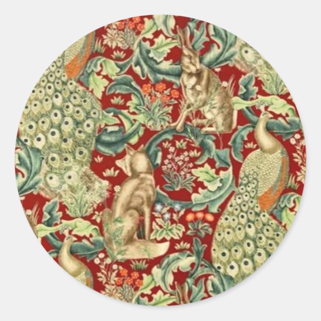 Pegatina Redonda Bosque del patrón rojo William Morris (Anverso)