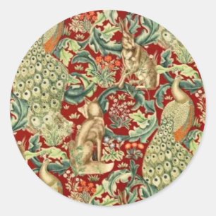 Pegatina Redonda Bosque del patrón rojo William Morris
