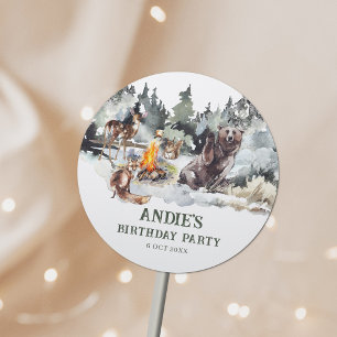 Pegatina Redonda Bosque encantado Rustic Woodland Boy 1er cumpleaño