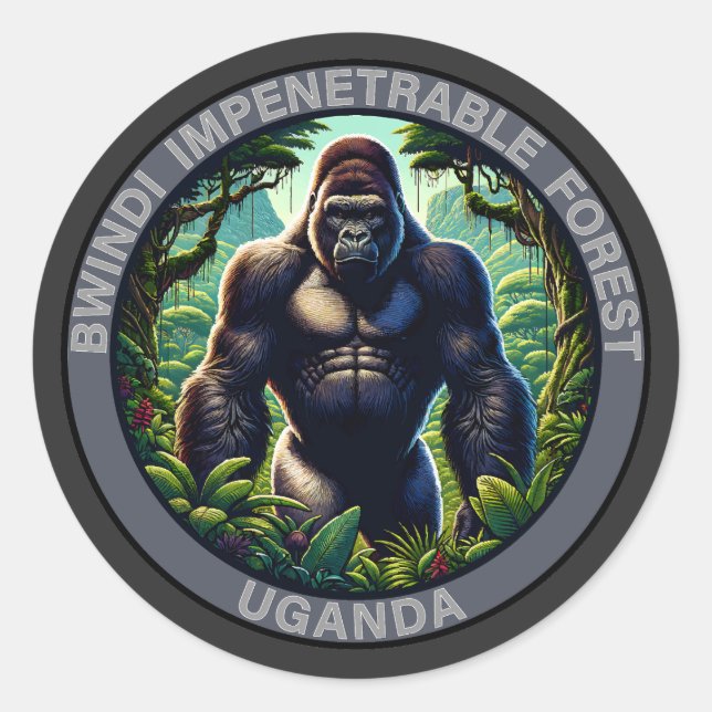 Pegatina Redonda Bosque impenetrable de Bwindi Uganda (Anverso)