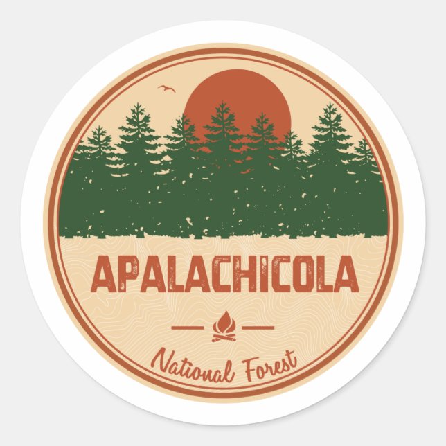 Pegatina Redonda Bosque nacional de Apalachicola (Anverso)