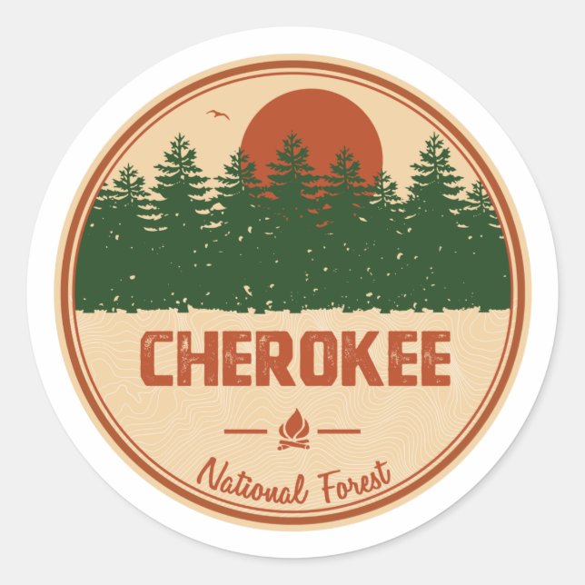 Pegatina Redonda Bosque nacional de Cherokee (Anverso)