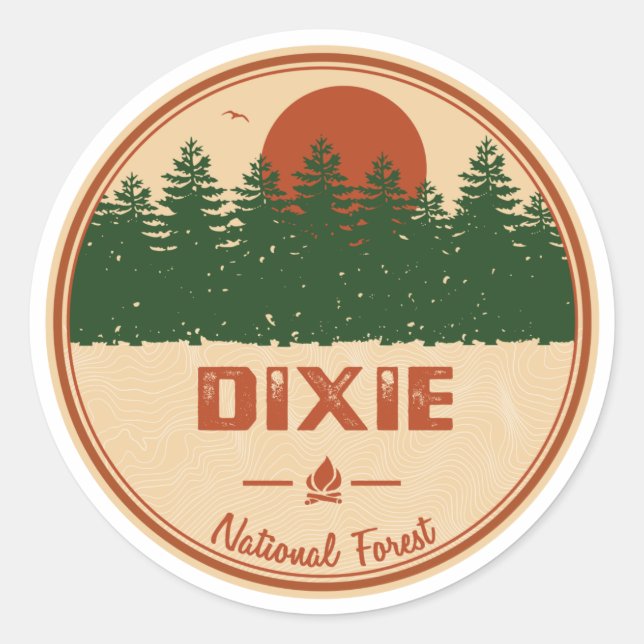 Pegatina Redonda Bosque nacional de Dixie (Anverso)