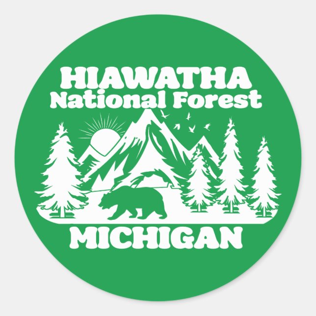 Pegatina Redonda Bosque nacional de Hiawatha Michigan (Anverso)