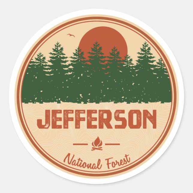 Pegatina Redonda Bosque nacional de Jefferson (Anverso)