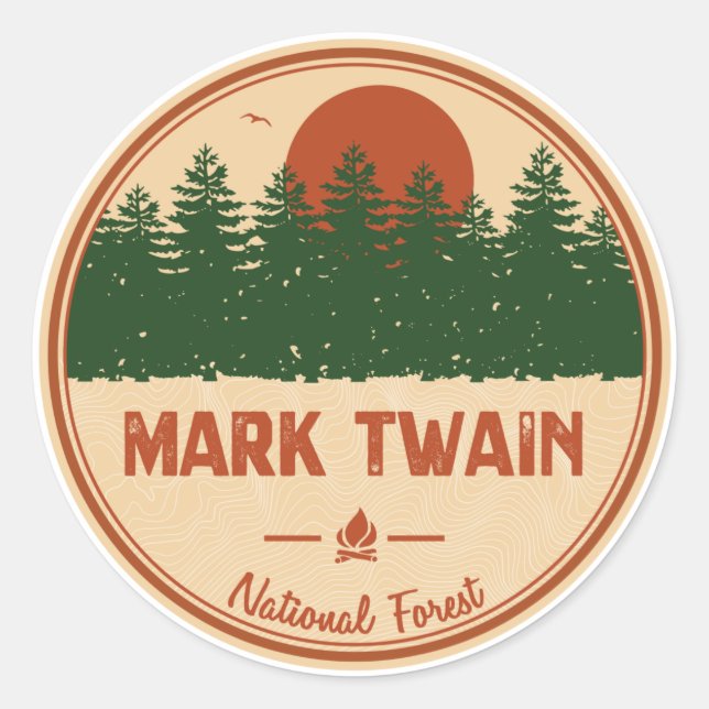 Pegatina Redonda Bosque nacional de Mark Twain (Anverso)