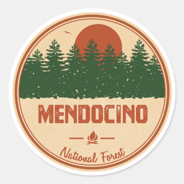 Pegatina Redonda Bosque nacional de Mendocino (Anverso)