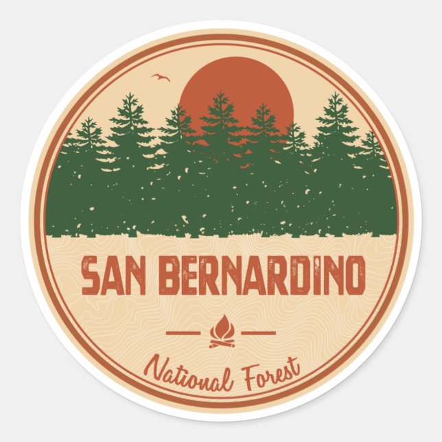 Pegatina Redonda Bosque nacional de San Bernardino (Anverso)