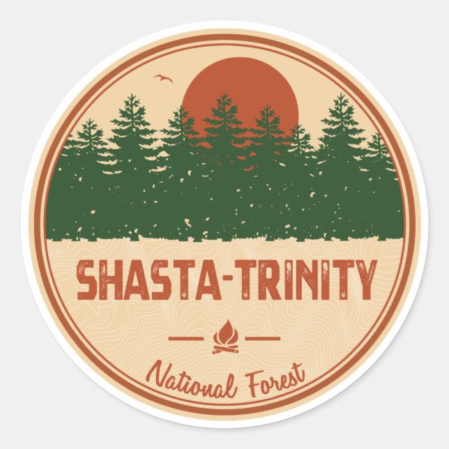 Pegatina Redonda Bosque nacional de Shasta-Trinity (Anverso)