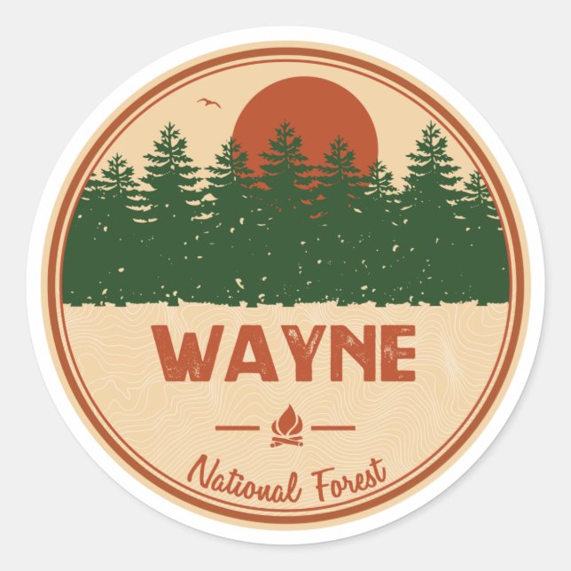 Pegatina Redonda Bosque nacional de Wayne (Anverso)