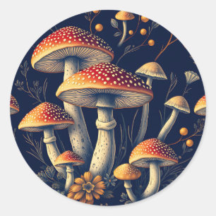 Pegatina Redonda Bosque Oscuro de Amanita Muscaria