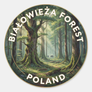 Pegatina Redonda Bosque Primordial de Bialowieza Paisaje Polonia