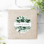 Pegatina Redonda Bosque silvestre | Boda Botánico Personalizado<br><div class="desc">Selle sus sobres de invitación o favores con estos elegantes stickers botánicos de bodas con sus nombres enmarcados por un borde superior e inferior de color acuático de invierno en ricos tonos de verde cazador. Coordina con nuestra colección de bodas de la Selva Silvestre.</div>