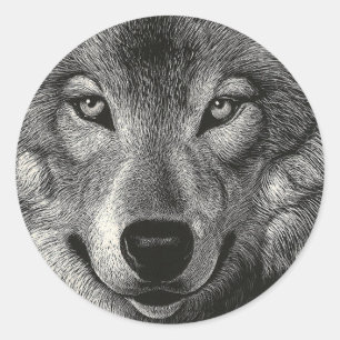 Pegatina Redonda Bosquejo del lobo