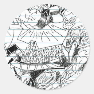 Pegatina Redonda Bosquejo del papel del cuaderno del Doodle de la