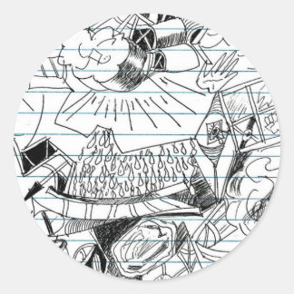 Pegatina Redonda Bosquejo del papel del cuaderno del Doodle de la