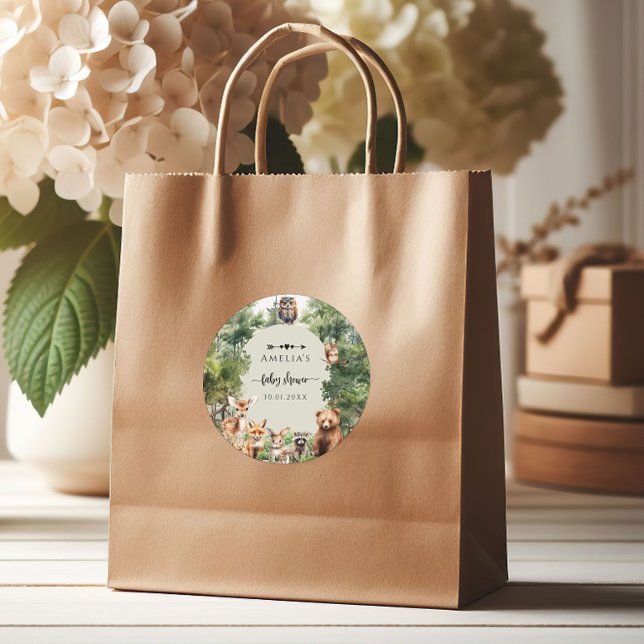 Pegatina Redonda Bosques de Baby Shower Cute Animales (Subido por el creador)