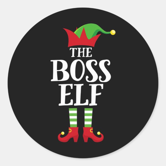 Pegatina Redonda Boss Elf Family Matching Christmas Group Elf Pajam (Anverso)