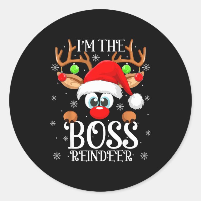 Pegatina Redonda Boss Reindeer Christmas Family Matching Group Funn (Anverso)