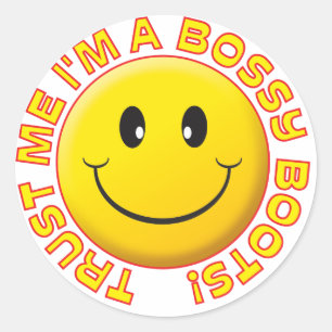 Pegatina Redonda Bossy Boots Confía en mi sonrisa