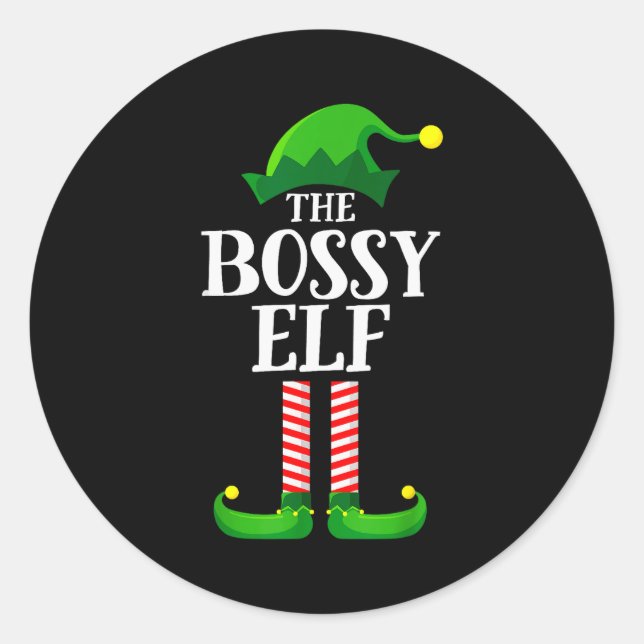 Pegatina Redonda Bossy Elf Matching Family Group Christmas Party Py (Anverso)