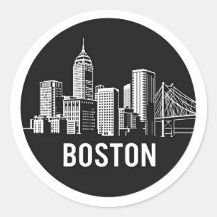 Pegatina Redonda BOSTAN Usa City Skyline Silhouette